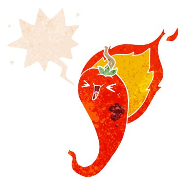 retro metin karikatür yanan acı biber ve konuşma balonu