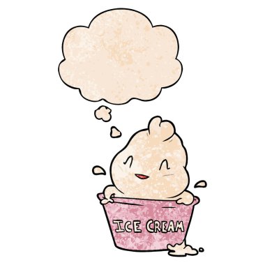 sevimli karikatür dondurma ve grunge doku patt düşünce balonu