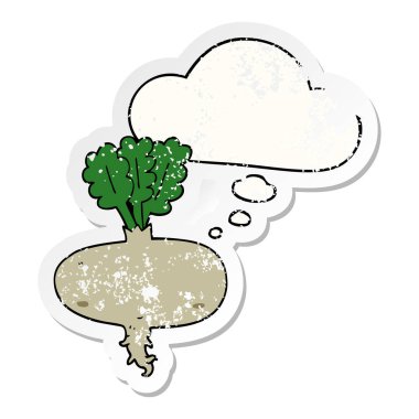 karikatür pancar ve sıkıntılı yıpranmış etiket olarak kabarcık düşünce