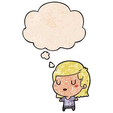 karikatür kadın ve grunge doku desen tarzında düşünce balonu