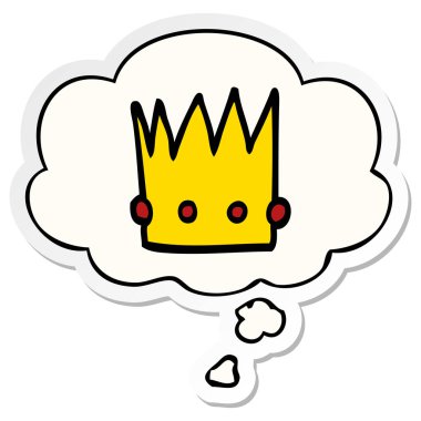 karikatür taç ve baskılı bir etiket olarak kabarcık düşünce
