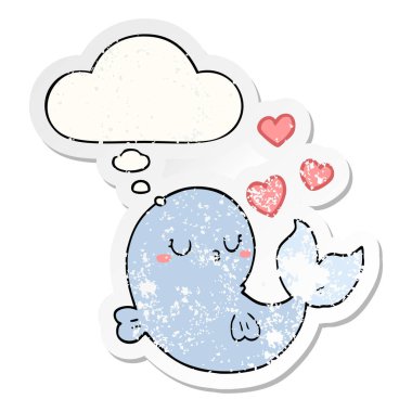 aşık sevimli karikatür balina ve sıkıntılı bir wo olarak kabarcık düşünce