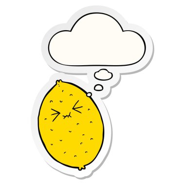 karikatür acı limon ve baskılı bir etiket olarak kabarcık düşünce
