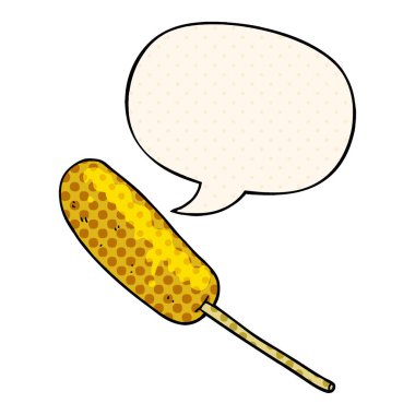 çizgi roman tarzında bir sopa ve konuşma balonu üzerinde karikatür hotdog