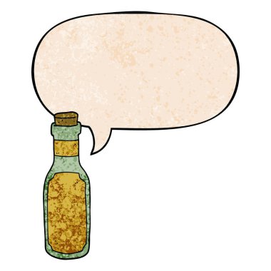 retro doku tarzında karikatür iksir şişe ve konuşma balonu