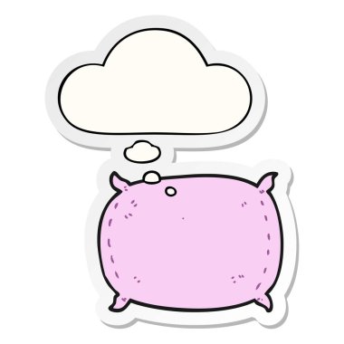 karikatür yastık ve baskılı bir etiket olarak kabarcık düşünce