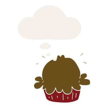 sevimli karikatür pasta ve retro tarzında kabarcık düşünce