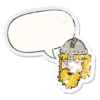 karikatür viking yüz ve konuşma balonu sıkıntılı etiket