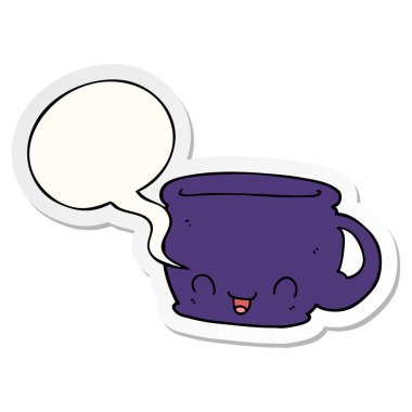 kahve karikatür fincan ve konuşma kabarcık etiket