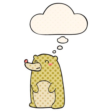 sevimli karikatür ayı ve çizgi roman tarzında kabarcık düşünce