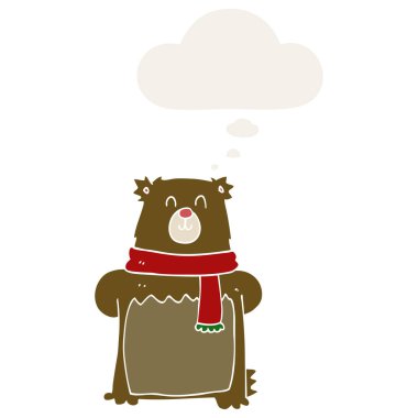 karikatür ayı ve retro tarzı düşünce kabarcık