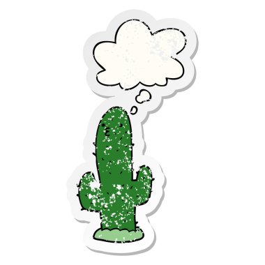 bir sıkıntılı aşınmış Sticker olarak karikatür kaktüs ve düşünce balonu