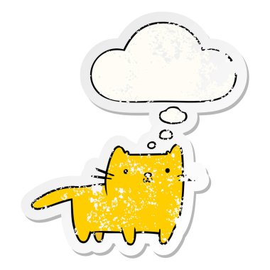 karikatür kedi ve sıkıntılı yıpranmış etiket olarak kabarcık düşünce