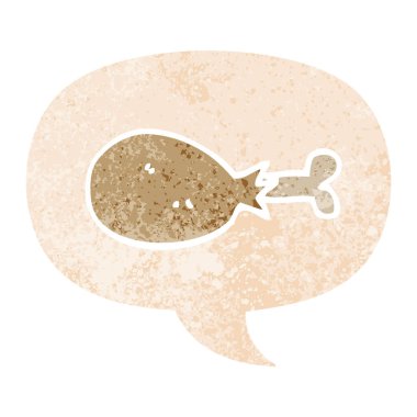 retro dokulu s karikatür pişmiş tavuk bacak ve konuşma balonu