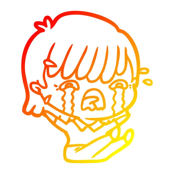 Тёплая градиентная линия, изображающая плачущую девушку — стоковый вектор