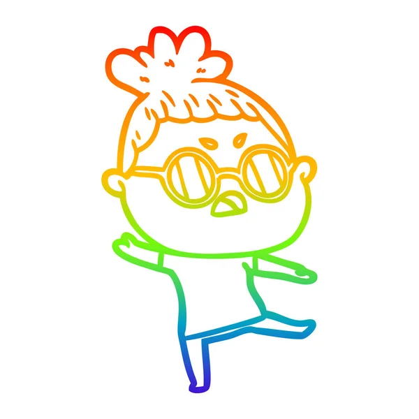 Rainbow gradient linje ritning Cartoon irriterad kvinna — Stock vektor