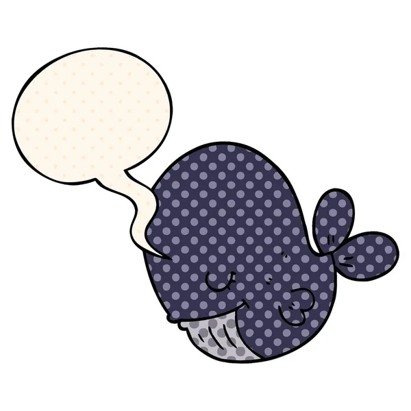 Çizgi film tarzında karikatür balina ve konuşma balonu — Stok Vektör