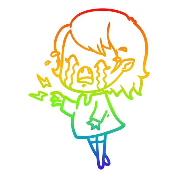 Rainbow gradient linje ritning tecknad Crying Vampire Girl — Stock vektor