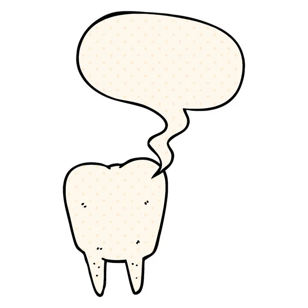 Karikatúra Tooth és a beszéd buborék képregény stílusban — Stock Vector