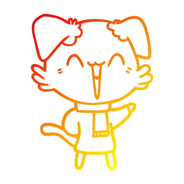 Meleg színátmenet vonal rajz boldog kis rajzfilm kutya télen CL — Stock Vector
