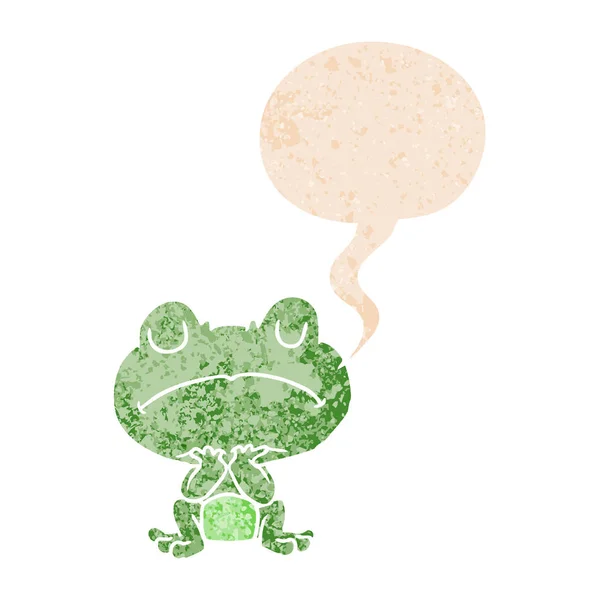 卡通青蛙和复古纹理风格的语音气泡 — 图库矢量图片
