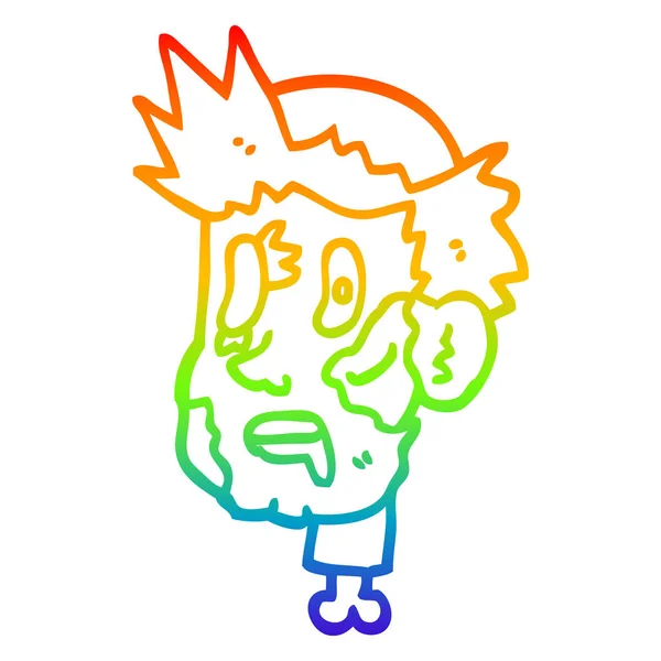 Rainbow gradient linje ritning tecknad zombie huvud — Stock vektor