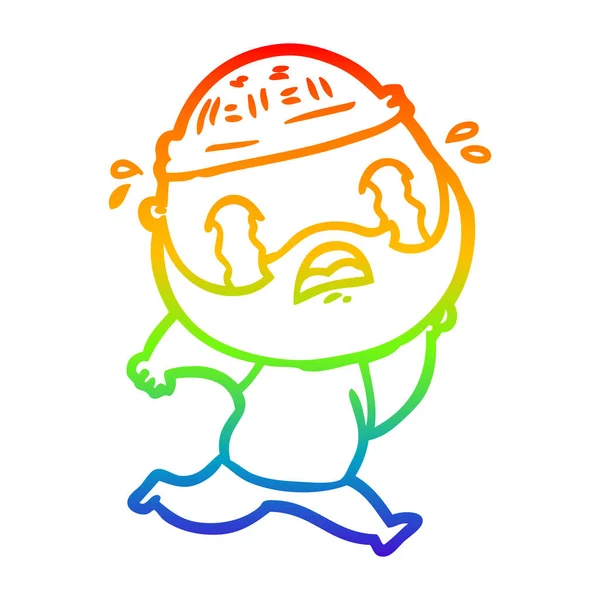 虹のグラデーションライン描画漫画ひげ男泣く — ストックベクタ