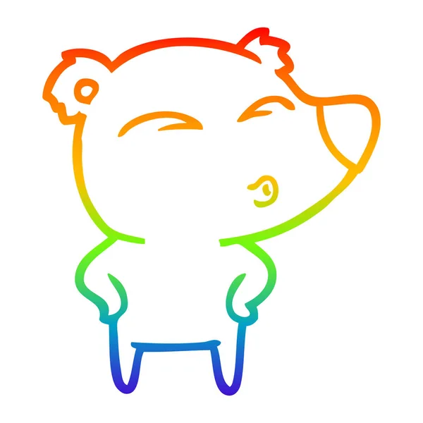 Linea gradiente arcobaleno disegno cartone animato fischio orso — Vettoriale Stock