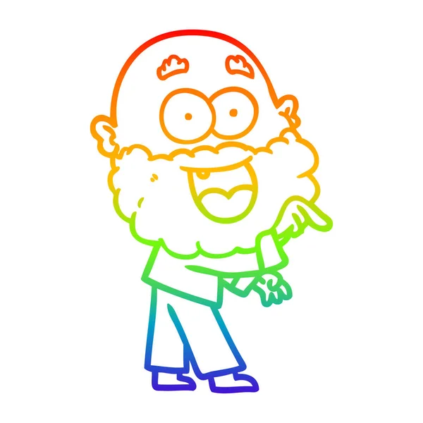 Rainbow gradien line drawing cartoon crazy happy man with beard - Stok Vektor
