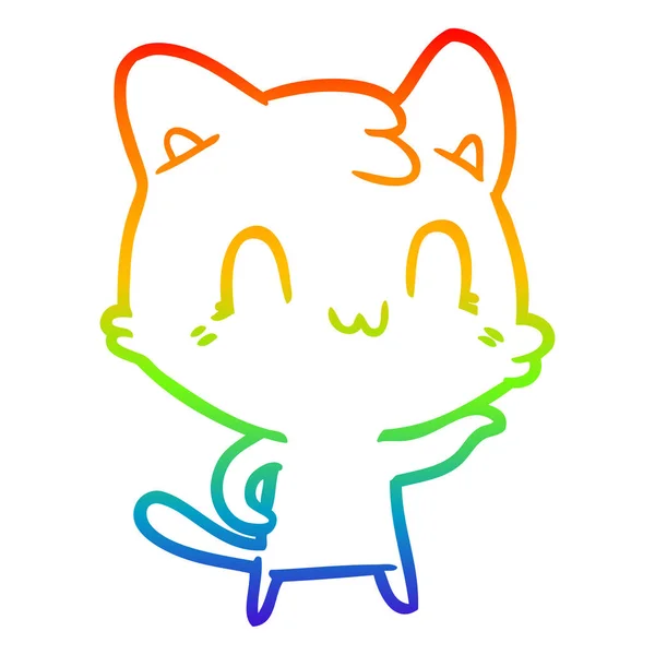 Arco iris gradiente línea dibujo dibujos animados feliz gato — Archivo Imágenes Vectoriales