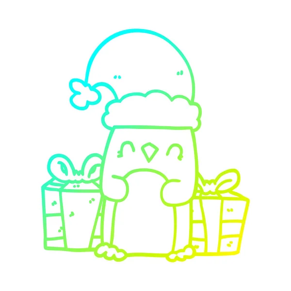 Línea de gradiente frío dibujo lindo pingüino de Navidad — Vector de stock