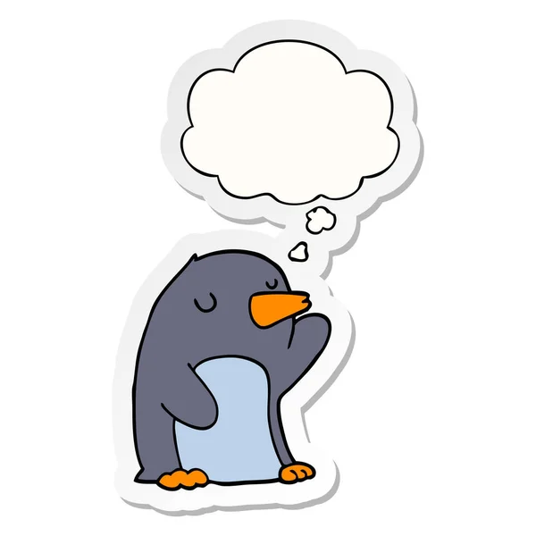 Cartoon pinguïn en dacht Bubble als een gedrukte sticker — Stockvector