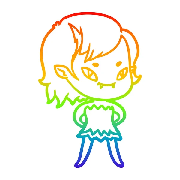 Rainbow gradient line drawing vampire girl in dress — Stock Vector