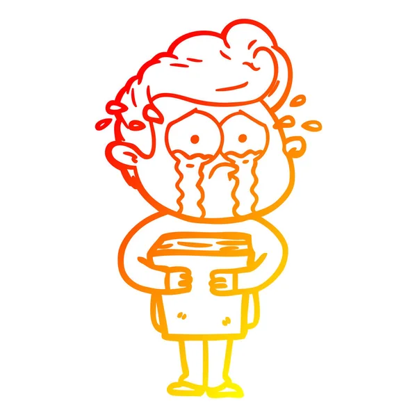 Warme Gradientenlinie Zeichnung Karikatur weinender Mann mit Buch — Stockvektor