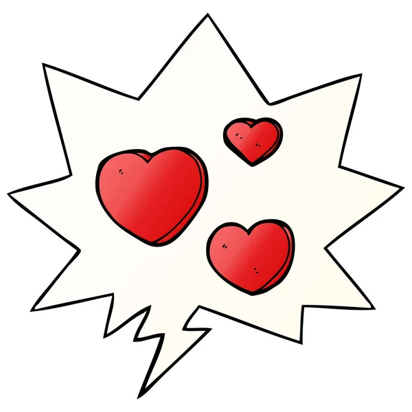 Cartoon kärlek hjärtan och pratbubbla i slät gradient stil — Stock vektor