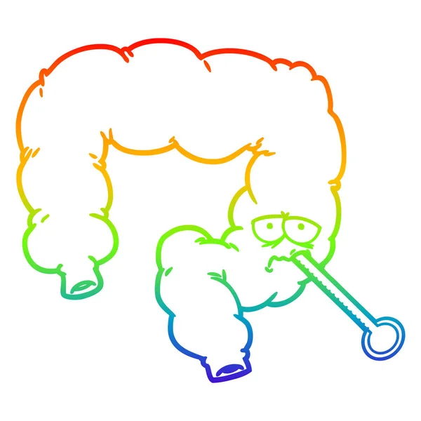 Regenboog gradiënt lijntekening cartoon ongezond Colon — Stockvector