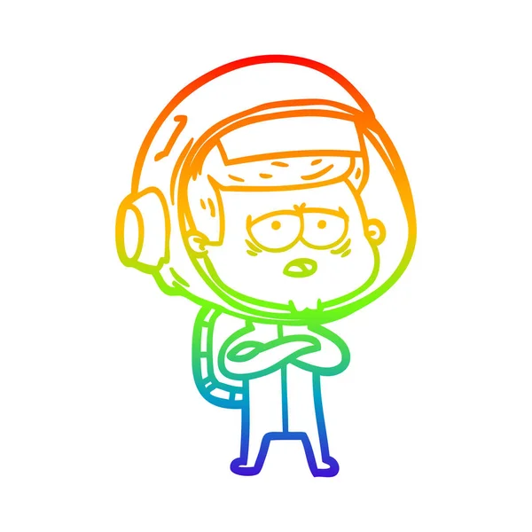 Regenboog gradiënt lijntekening cartoon moe astronaut — Stockvector