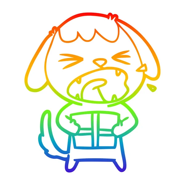 Rainbow gradient line ritning söt tecknad hund med Christmas PR — Stock vektor