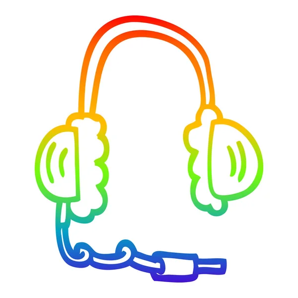 Arco-íris linha gradiente desenho desenhos animados cabeça telefones — Vetor de Stock