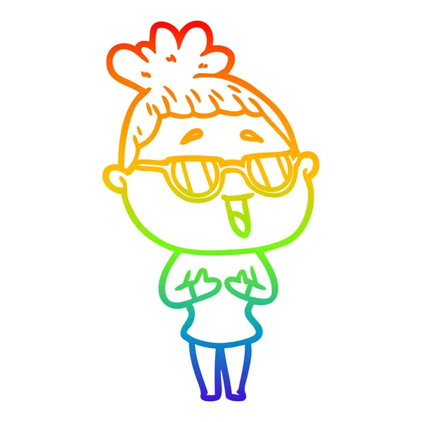 Rainbow gradient ligne dessin dessin animé femme heureuse portant specta — Image vectorielle