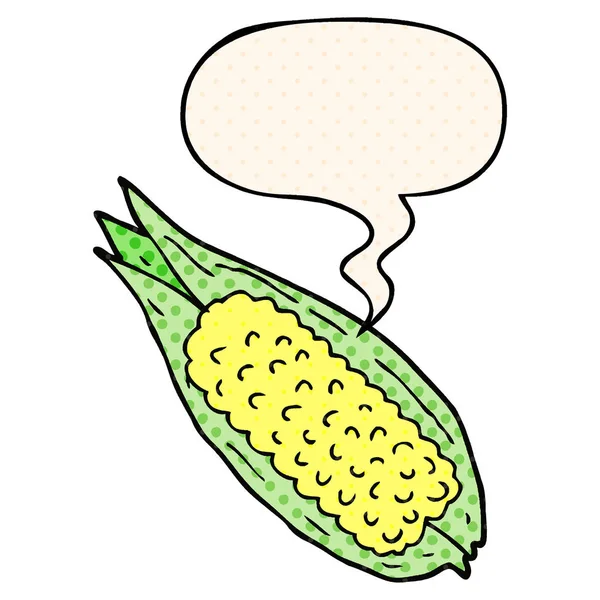 Cartoon corn and speech bubble in comic book style — Stock Vector
