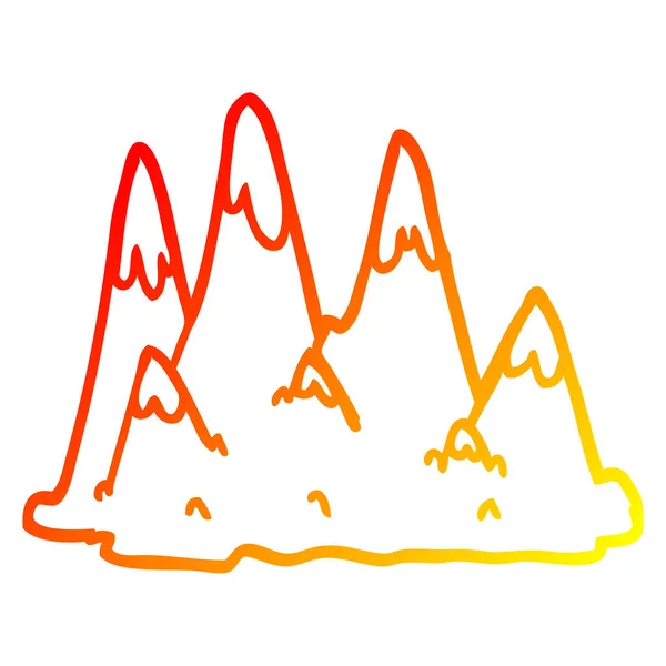 Warm gradient line drawing cartoon mountains — Stock Vector