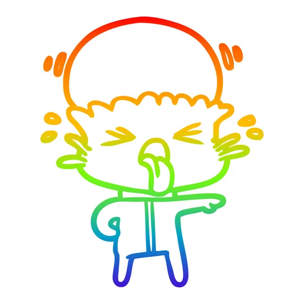 Regenboog gradiënt lijntekening rare cartoon Alien pointing — Stockvector