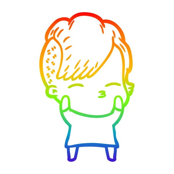 Regenboog gradiënt lijntekening cartoon gekraak meisje — Stockvector