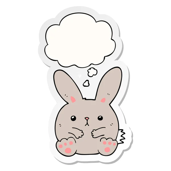Cartoon konijn en gedachte Bubble als een gedrukte sticker — Stockvector