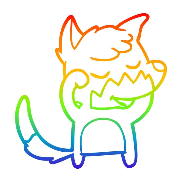 Rainbow gradient linje ritning Friendly Cartoon Fox vakna upp — Stock vektor