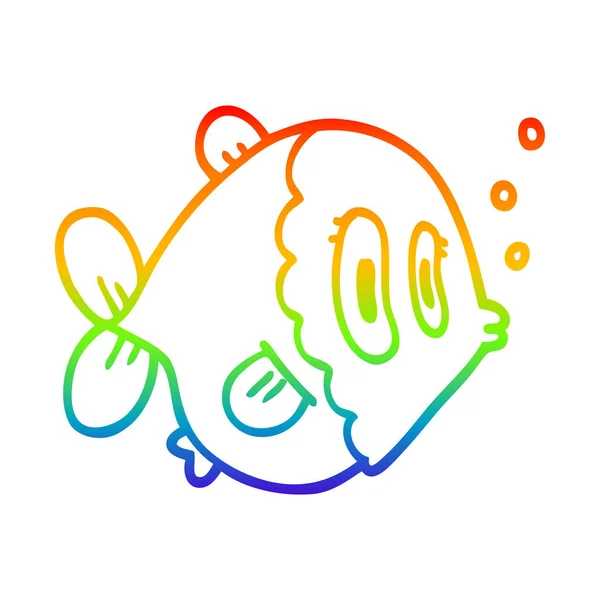 Linea gradiente arcobaleno disegno pesce cartone animato — Vettoriale Stock