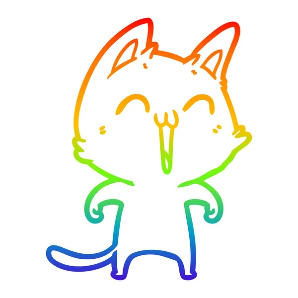 Rainbow gradient ligne dessin heureux dessin animé chat miauler — Image vectorielle