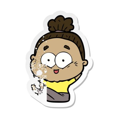 bir karikatür mutlu yaşlı kadının sıkıntılı etiket