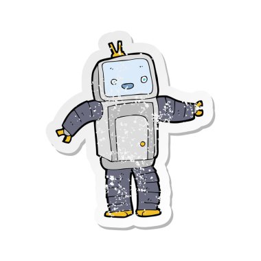 bir çizgi film robot Retro sıkıntılı etiket